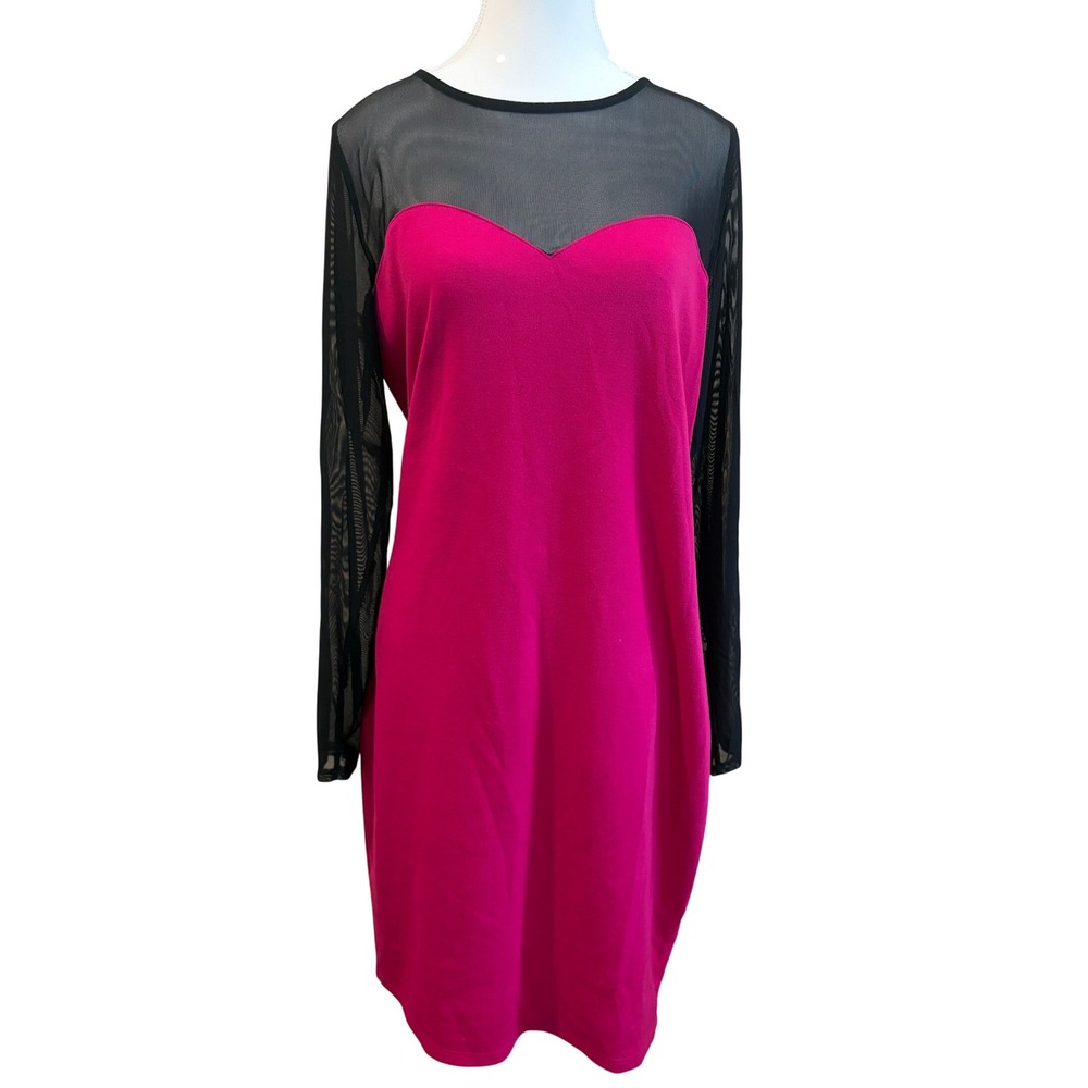 Forever 21 Plus hot pink dress with black sheer long sleeve 2X